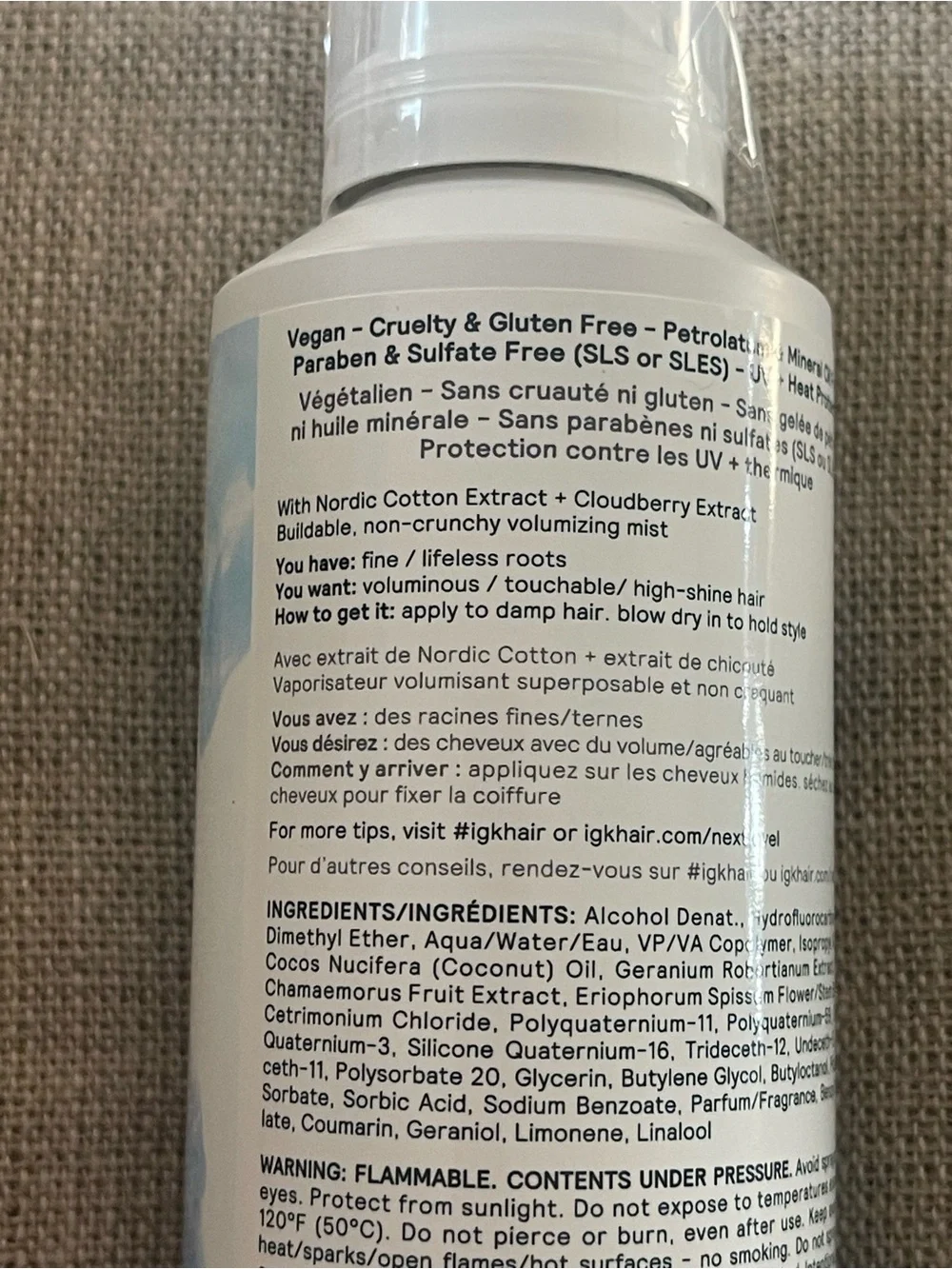 IGK Next Level Nordic Cotton Heat-Activated Volume Spray